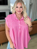 Pleat Detail Button Up Blouse in Pink Cosmos