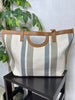 Striped Faux Leather Trim Tote Bag: MT