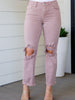 Babs High Rise Distressed Straight Jeans in Mauve