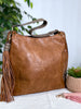 Amber Three Compartment Tassel Hobo Bag in Brown