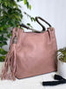 Amber Three Compartment Tassel Hobo Bag in Rosewood