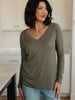 On a Roll Ribbed Knit V Neck Long Sleeve Top
